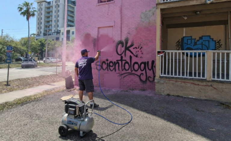 Questions Emerge After Highly Selective Graffiti Cleanup At Pink Buildings Downtown